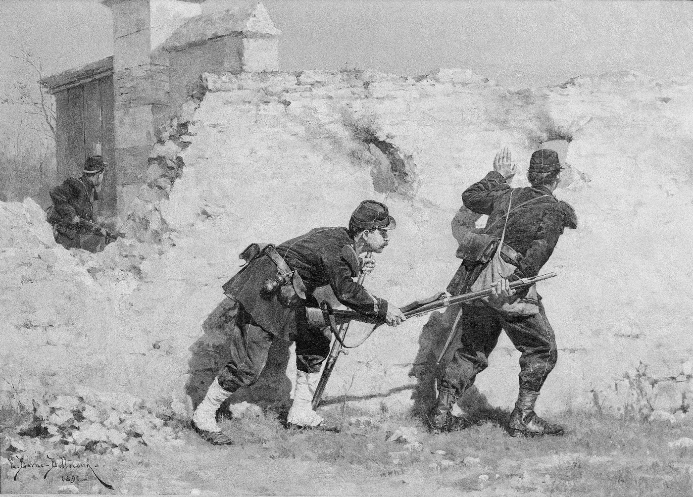Picket Guards (1891) by Étienne-Prosper Berne-Bellecour — original painting reproduced as a hand-painted oil on canvas