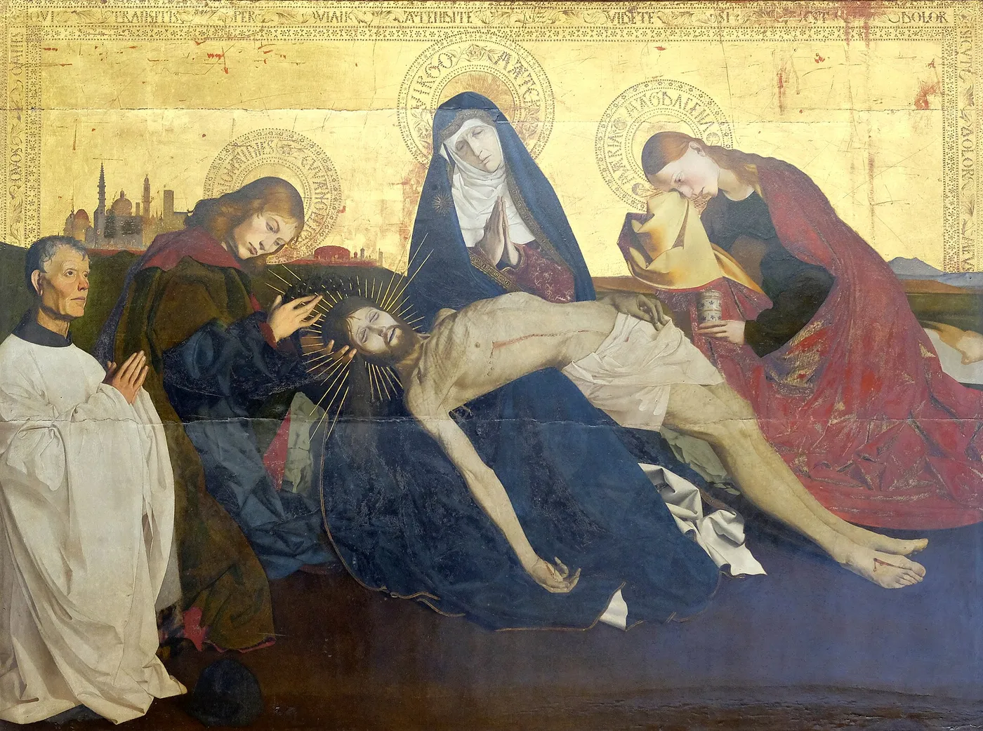 Pietà of Villeneuve-lès-Avignon (1455) by Enguerrand Quarton — original painting reproduced as a hand-painted oil on canvas