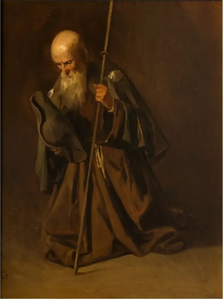 Pilgrim Kneeling (1845) by Egron Lundgren — original painting reproduced as a hand-painted oil on canvas