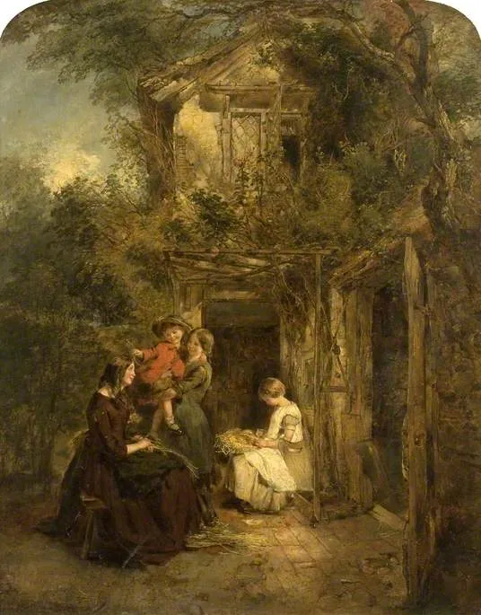 Plaiting Straw near St Albans (1854) by Daniel Pasmore I — original painting reproduced as a hand-painted oil on canvas
