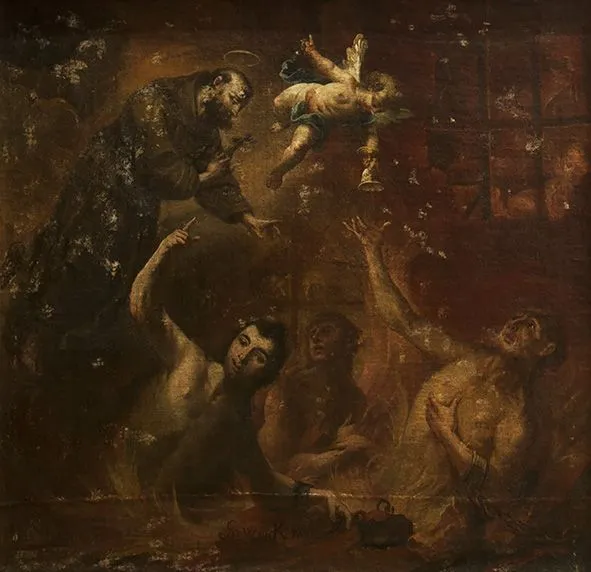 Poor souls (1762) by Chrysostomus Wink — original painting reproduced as a hand-painted oil on canvas