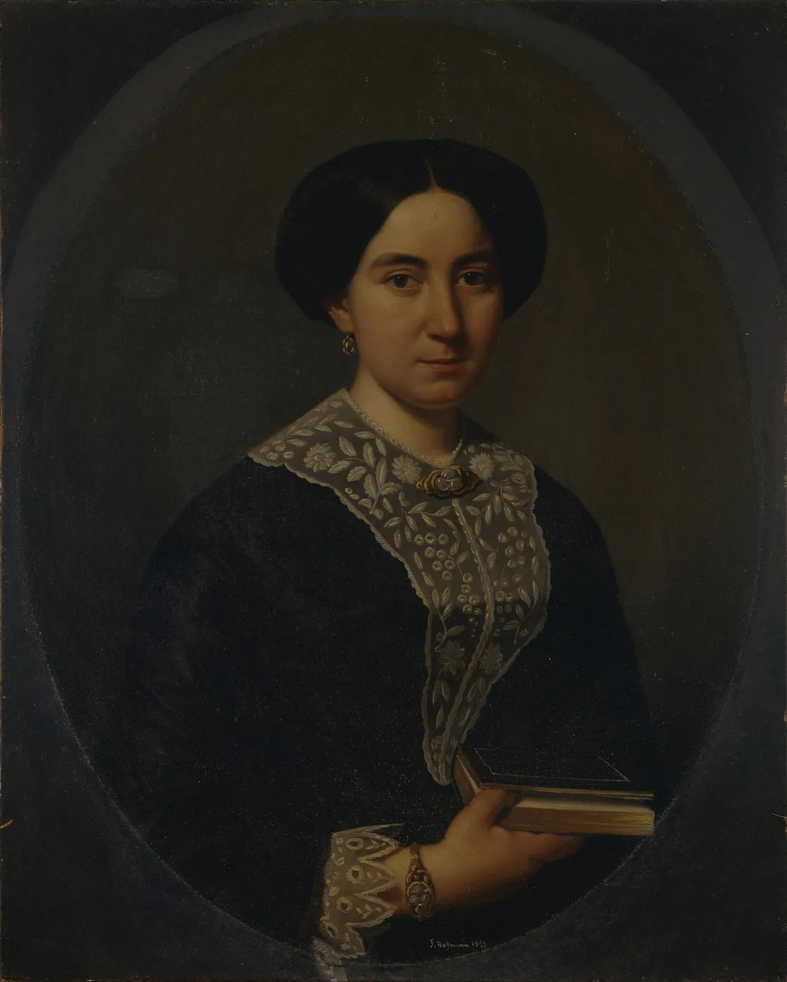 Portrait de femme (1855) by François Hoffmann — original painting reproduced as a hand-painted oil on canvas