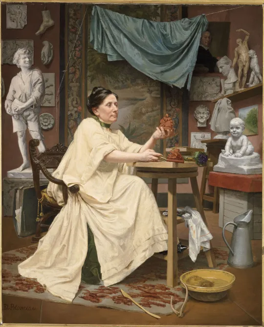 Portrait de la sculptrice Blanche Moria dans son atelier by Blanche Polonceau — original painting reproduced as a hand-painted oil on canvas