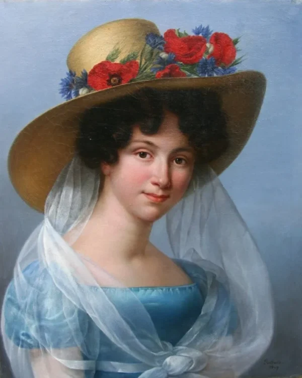 Portrait de Mathilde Joséphine Hélène Perier adolescente (1827) by Benjamin de Rolland — original painting reproduced as a hand-painted oil on canvas