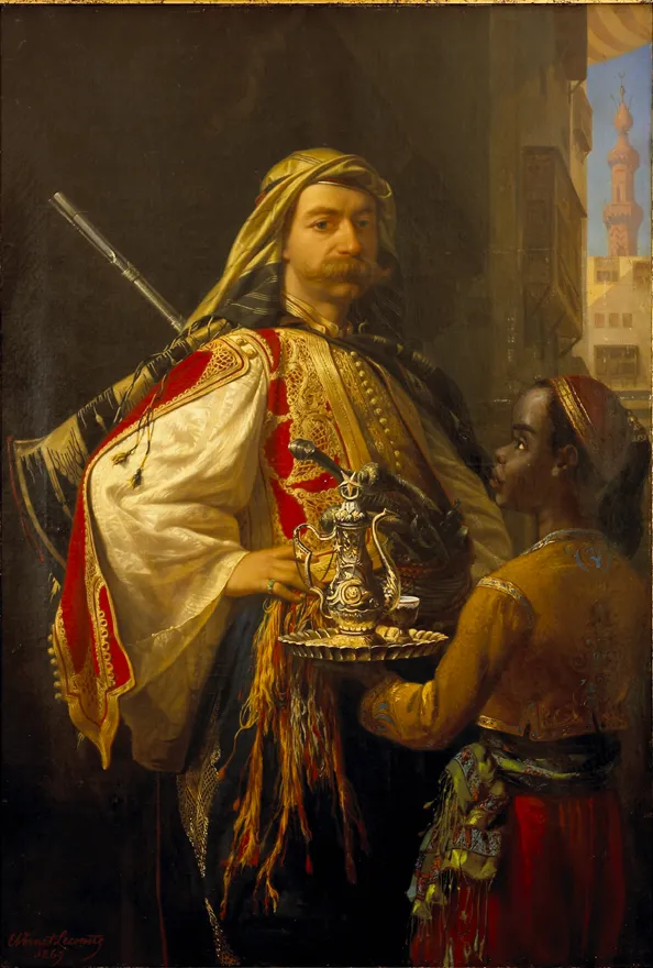 Portrait du baron Lycklama à Nijeholt en costume oriental (1869) by Émile Vernet-Lecomte — original painting reproduced as a hand-painted oil on canvas