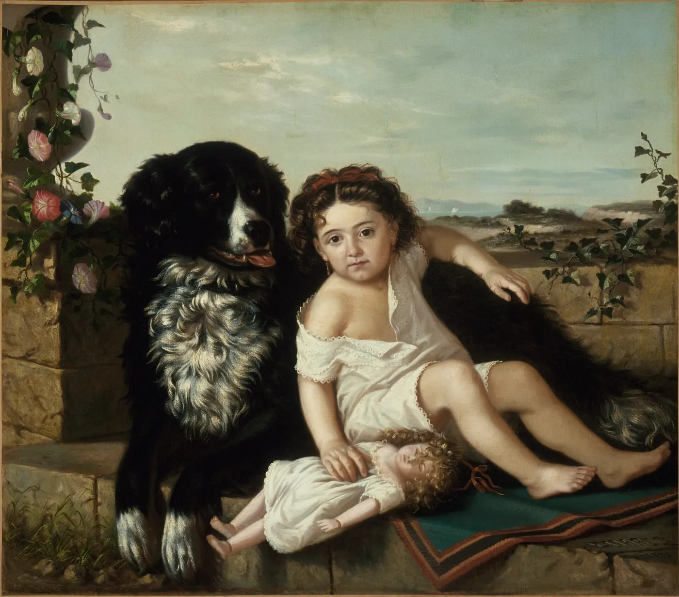 Portrait of a Girl wth Dog (1879) by Ernest Narjot — original painting reproduced as a hand-painted oil on canvas