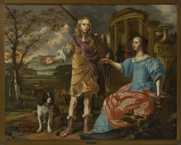 Portrait of a hunter with a lady (1670) by Christoffel Pierson — original painting reproduced as a hand-painted oil on canvas