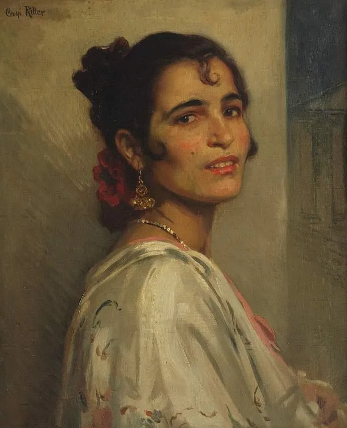 Portrait of a Southerner. (1900) by Caspar Ritter — original painting reproduced as a hand-painted oil on canvas