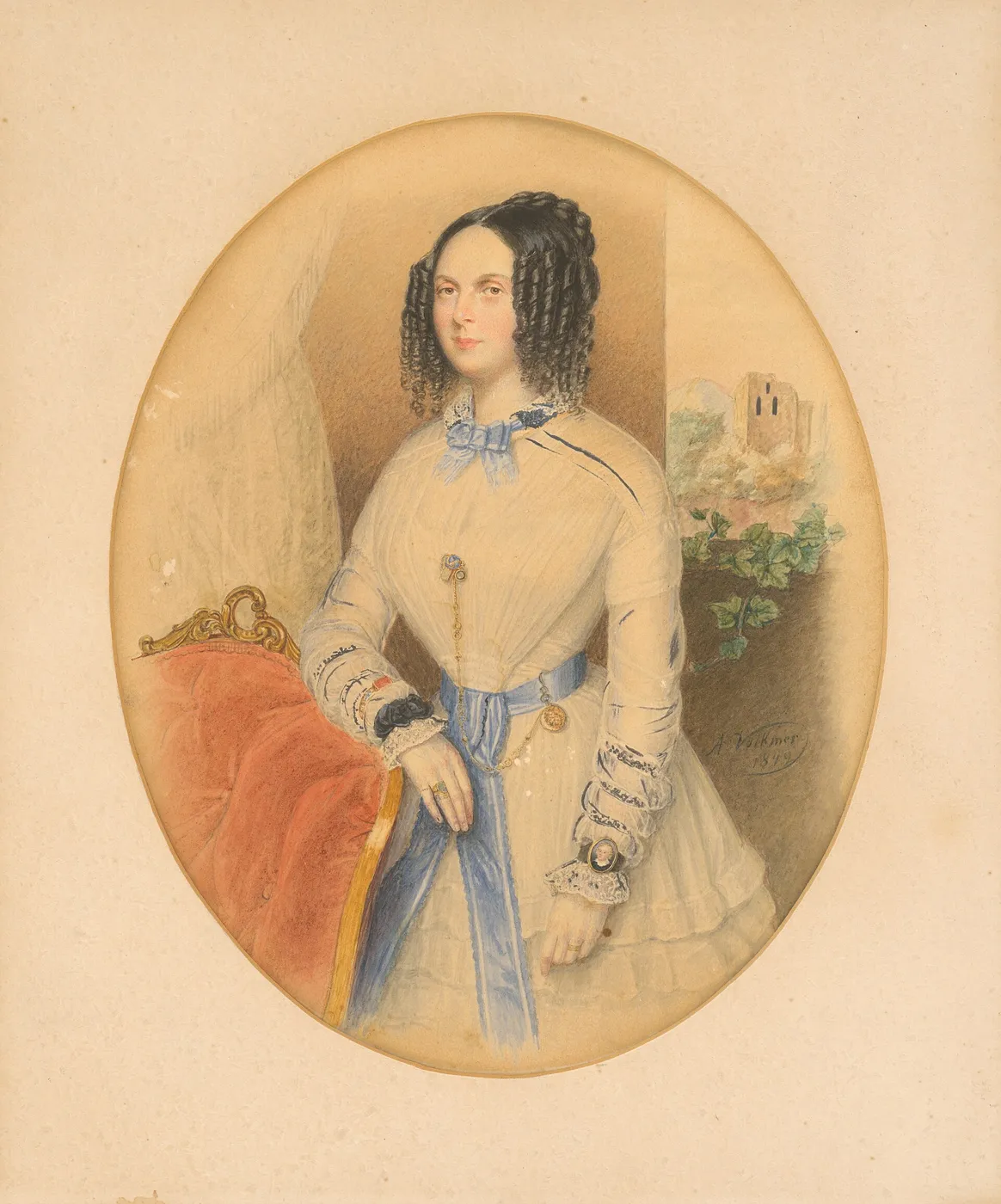 Portrait of a Woman by Antonín Volkmer — original painting reproduced as a hand-painted oil on canvas