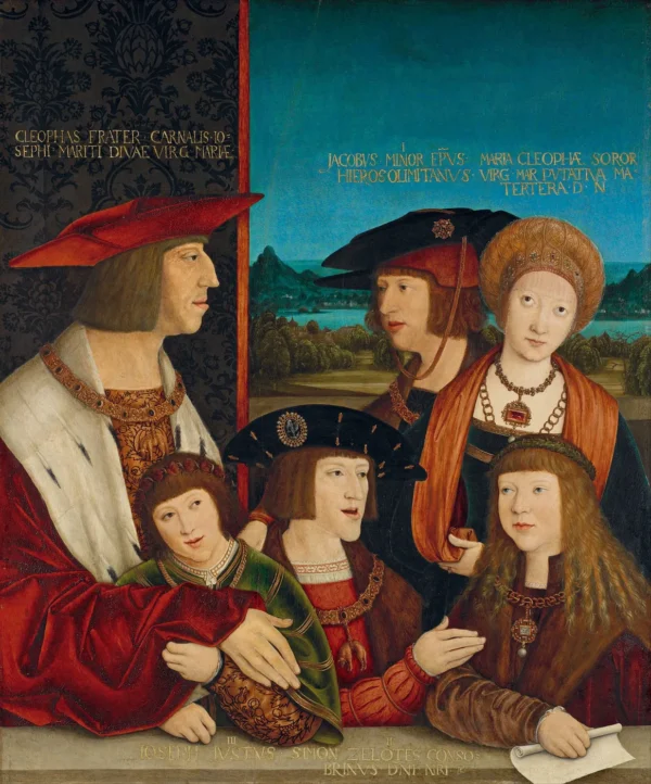 Portrait of Emperor Maximilian and his family (1515) by Bernhard Strigel — original painting reproduced as a hand-painted oil on canvas