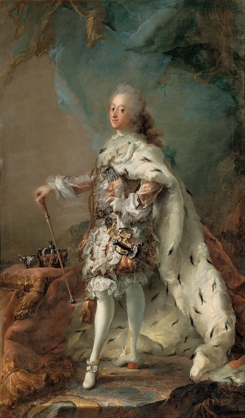 Portrait of Frederik V in Anointment Robe (1750) by Carl Gustaf Pilo — original painting reproduced as a hand-painted oil on canvas