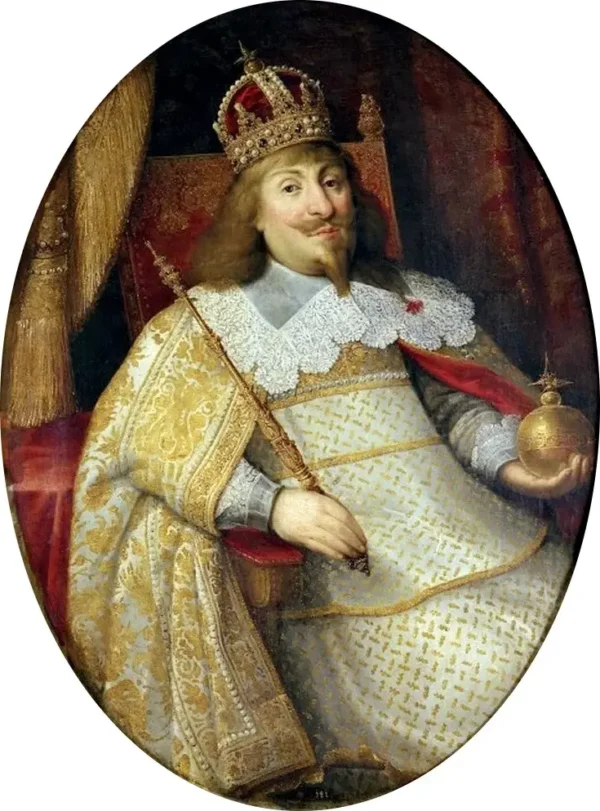 Portrait of Ladislaus IV Vasa in coronation robes (1635) by Bartholomäus Milwitz — original painting reproduced as a hand-painted oil on canvas