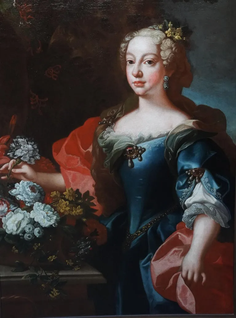 Portrait of Mariana Victoria of Spain (1743) by Domingo Maria Sanni — original painting reproduced as a hand-painted oil on canvas