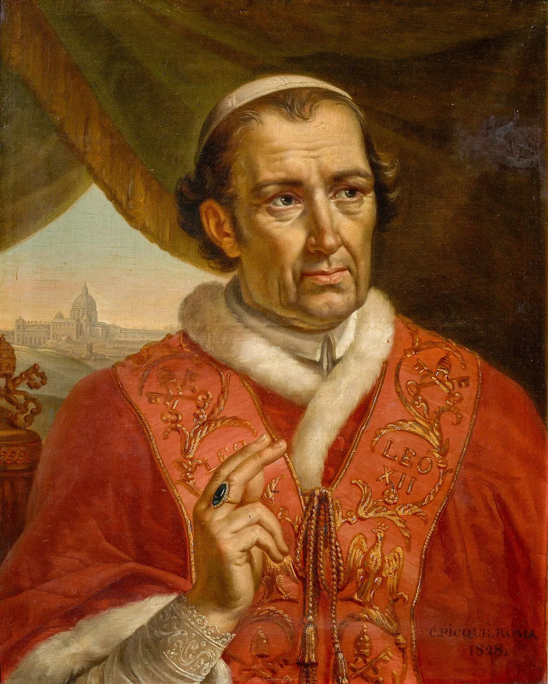 Portrait of Pope Leo XII (1828) by Charles Picqué — original painting reproduced as a hand-painted oil on canvas