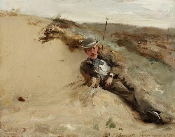 Portrait of Ralph Curtis on the Beach at Scheveningen (1880) by John Singer Sargent — original painting reproduced as a hand-painted oil on canvas