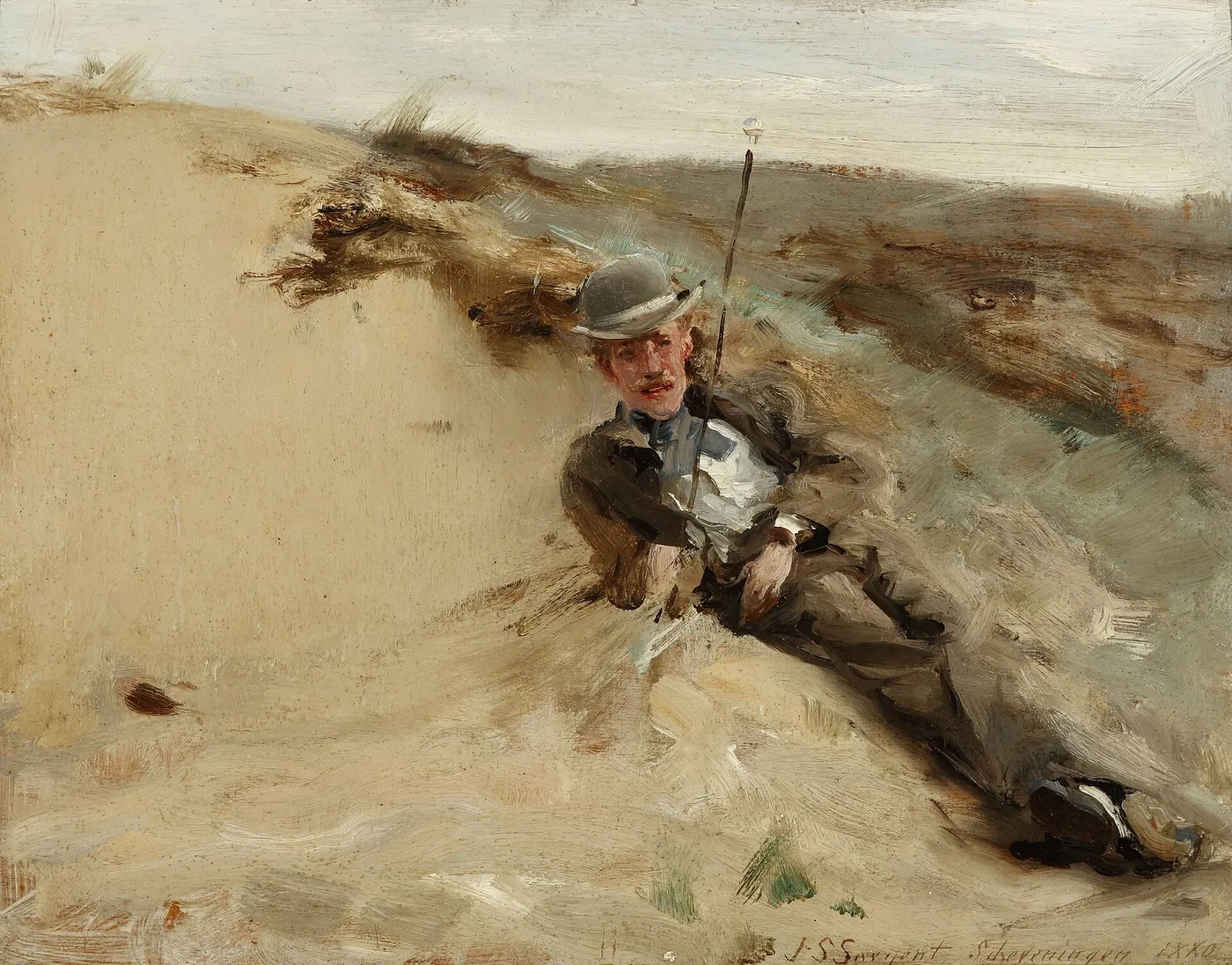 Portrait of Ralph Curtis on the Beach at Scheveningen (1880) by John Singer Sargent — original painting reproduced as a hand-painted oil on canvas