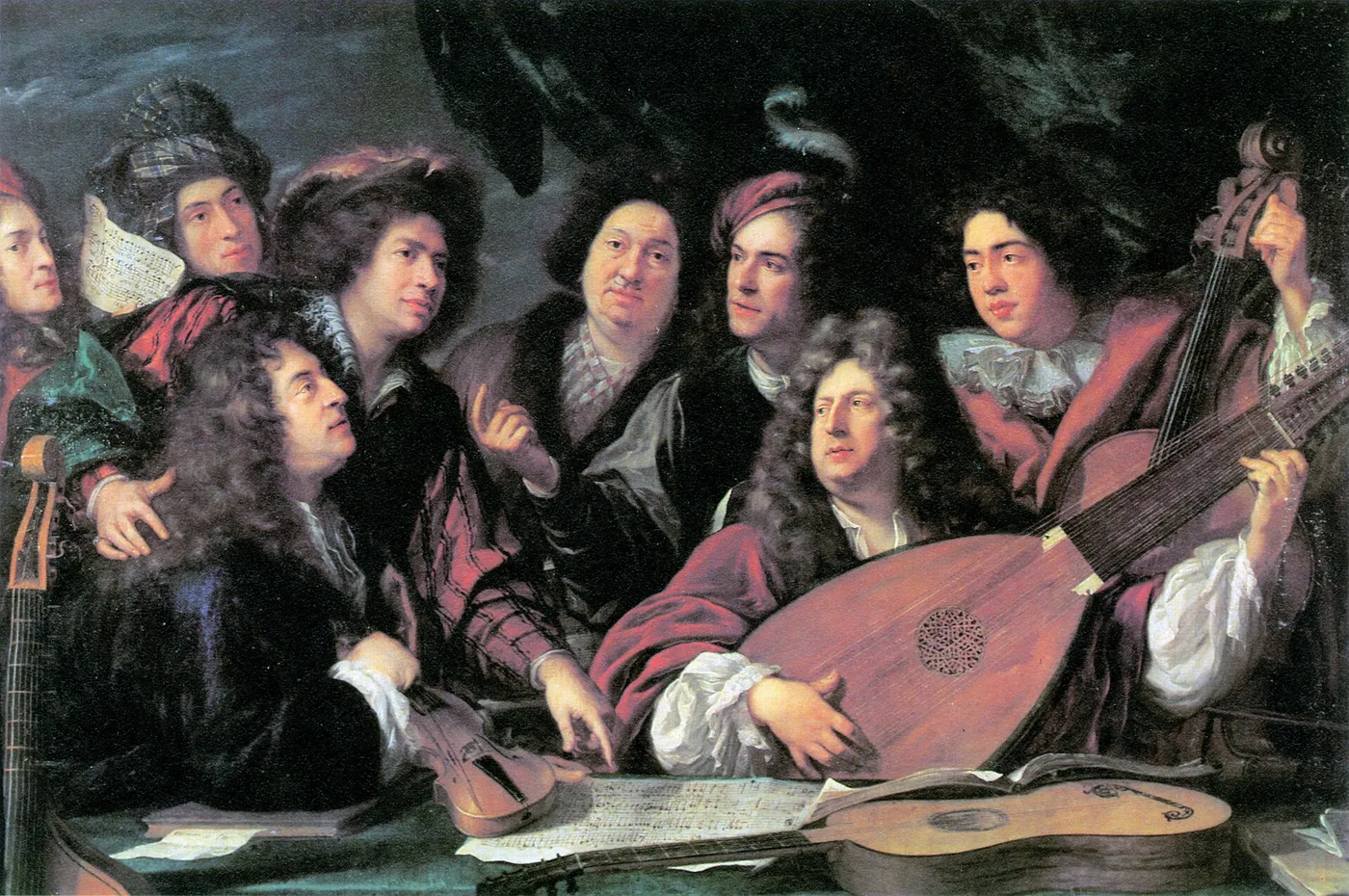 Portrait of several musicians and artists (1688) by François Puget — original painting reproduced as a hand-painted oil on canvas