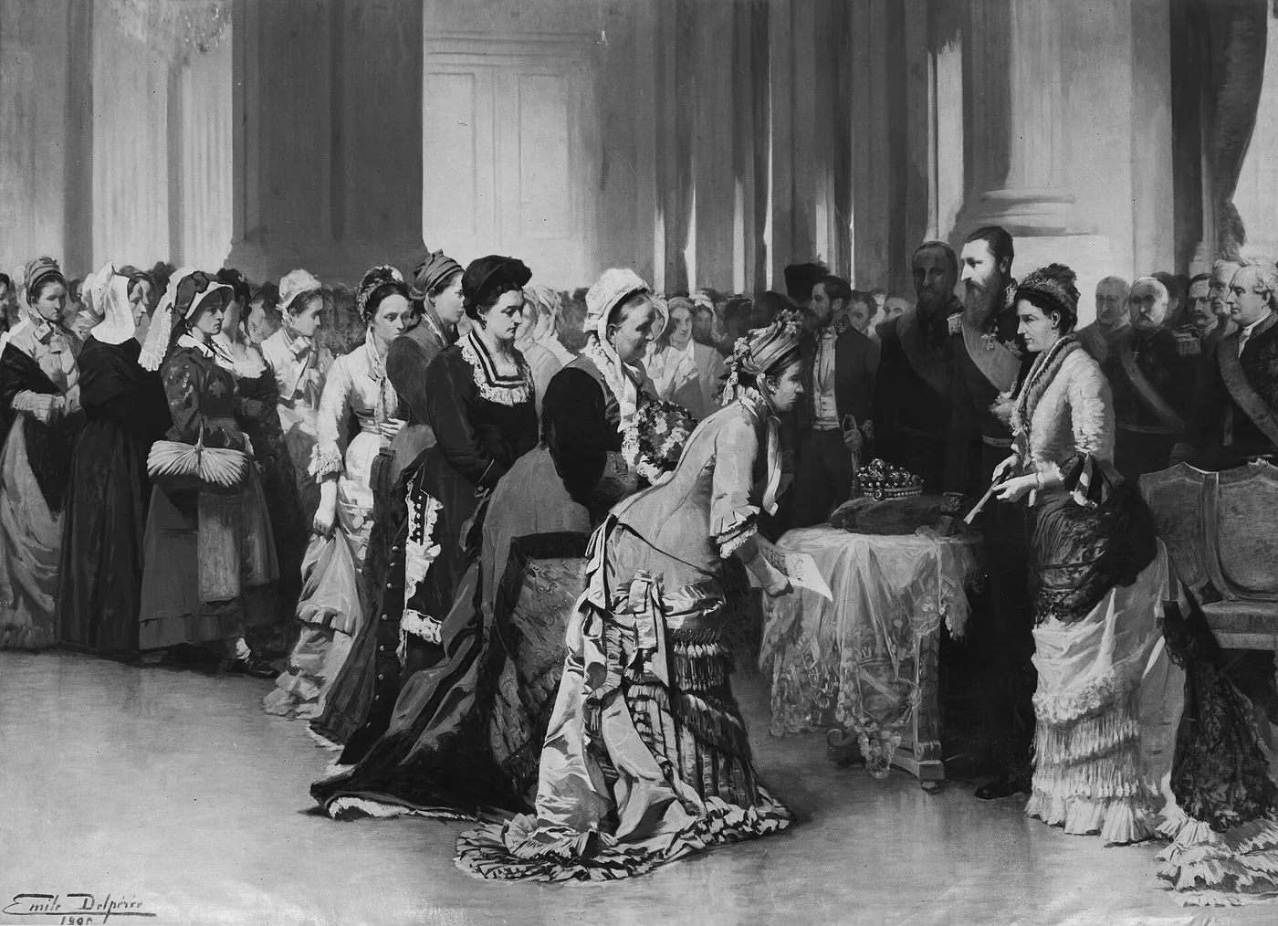 Presentation of the gift to the Queen during the twenty-fifth wedding anniversary in 1878 (1880) by Émile Delperée — original painting reproduced as a hand-painted oil on canvas