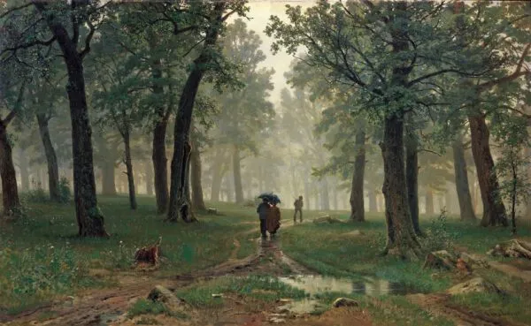 Rain in an Oak Forest (1891) by Ivan Shishkin — original painting reproduced as a hand-painted oil on canvas