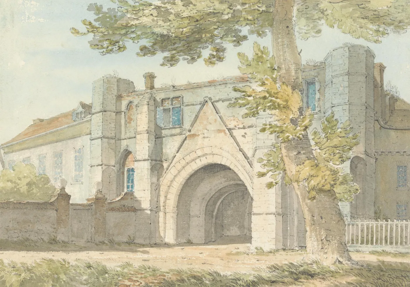 Reading Abbey Gateway (1803) by Edward Hawke Locker — original watercolour reproduced as a hand-painted oil on canvas