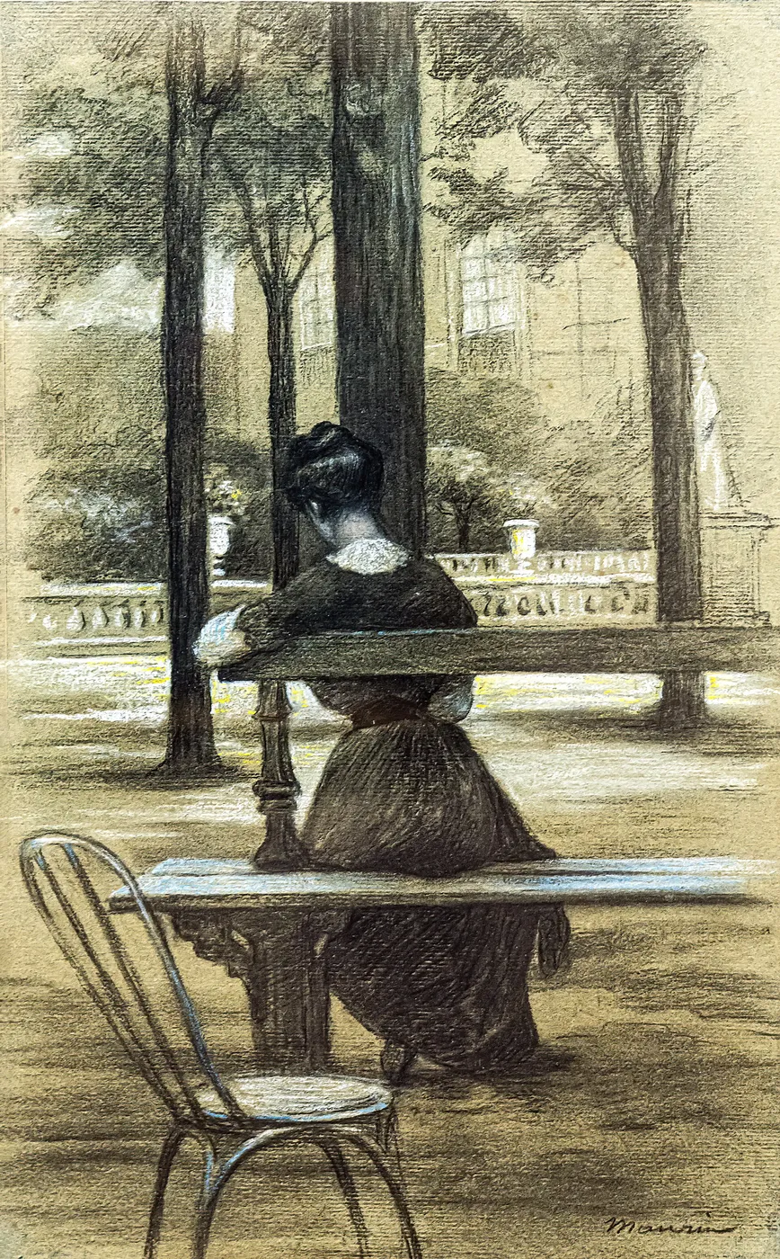Reading in the Luxembourg Gardens by Charles Maurin — original painting reproduced as a hand-painted oil on canvas