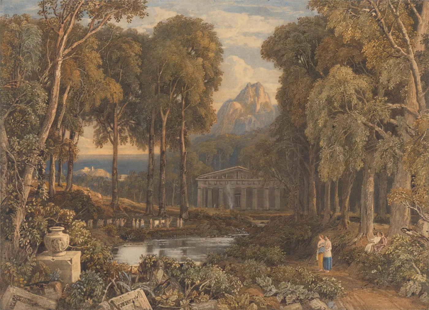 Religious Ceremony in Ancient Greece (1835) by Francis Oliver Finch — original watercolour reproduced as a hand-painted oil on canvas