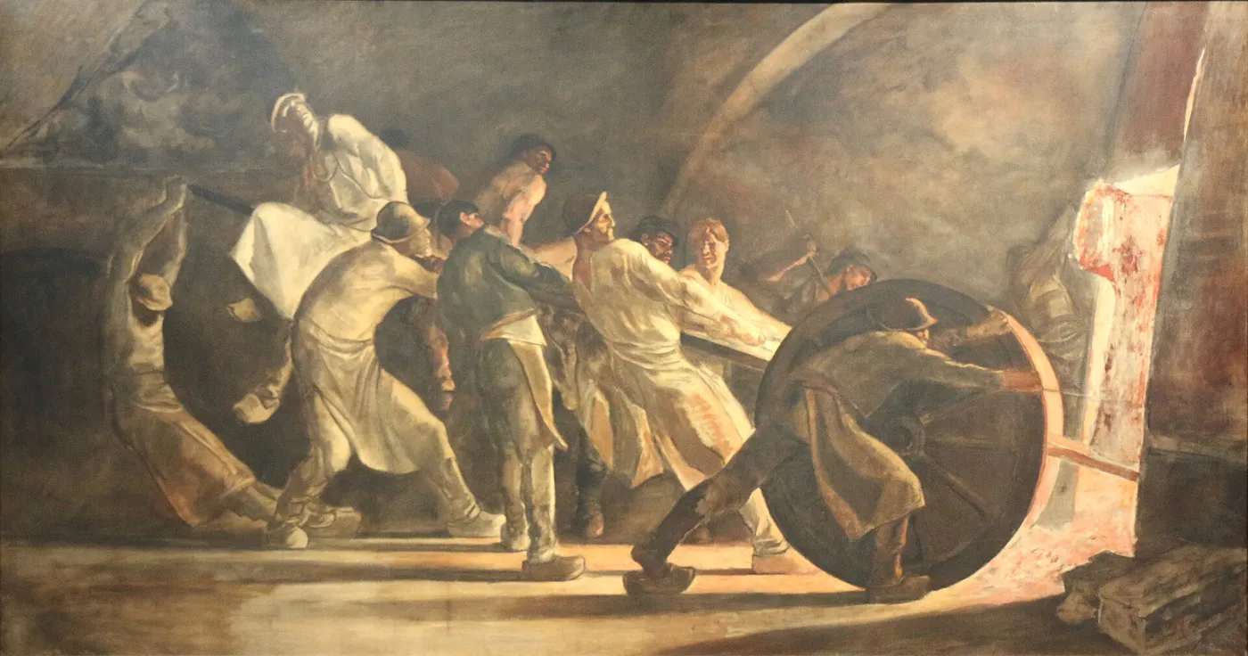 Removal of a Broken Crucible (1884) by Constantin Meunier — original painting reproduced as a hand-painted oil on canvas