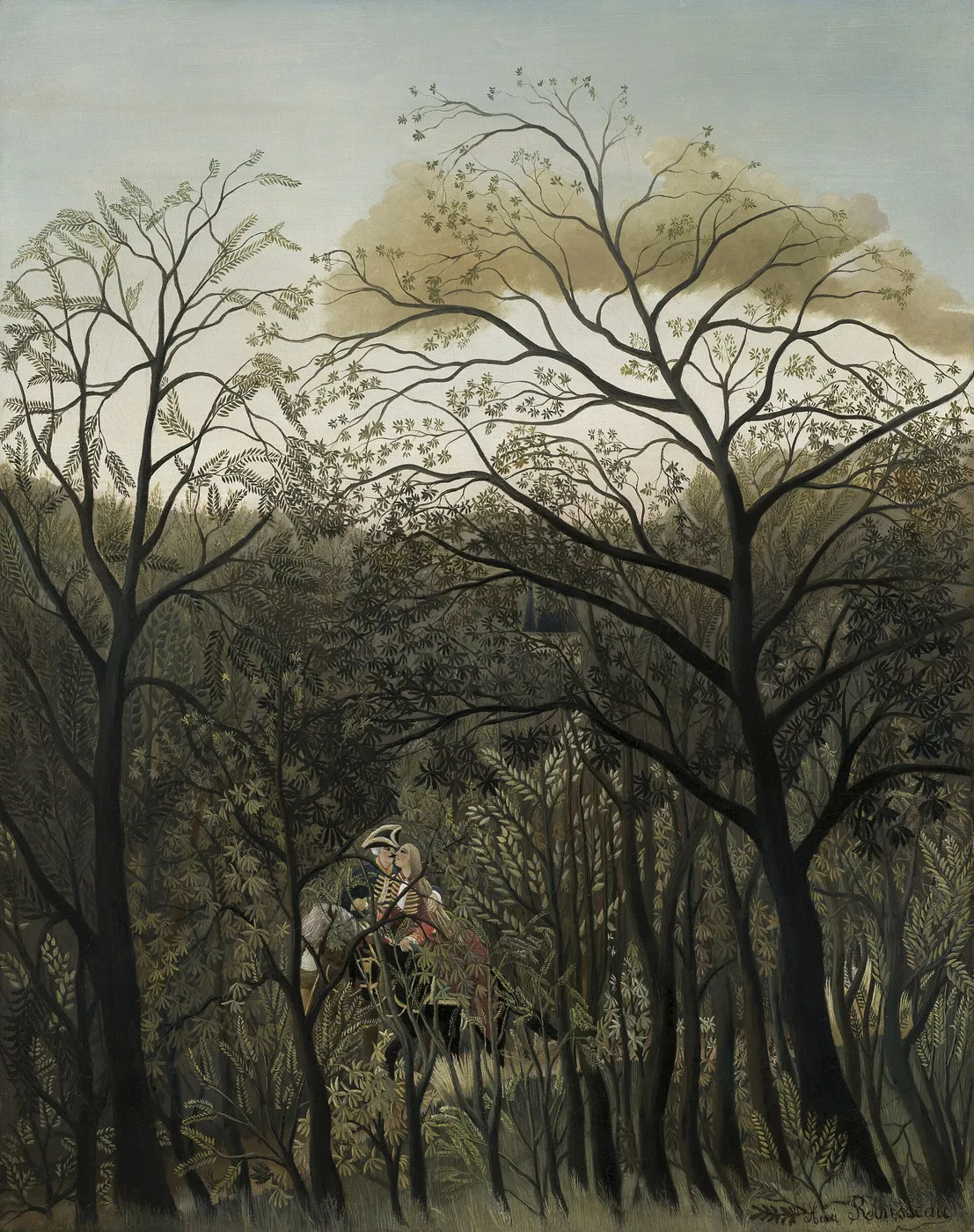 Rendezvous in the Forest (1889) by Henri Rousseau — original painting reproduced as a hand-painted oil on canvas