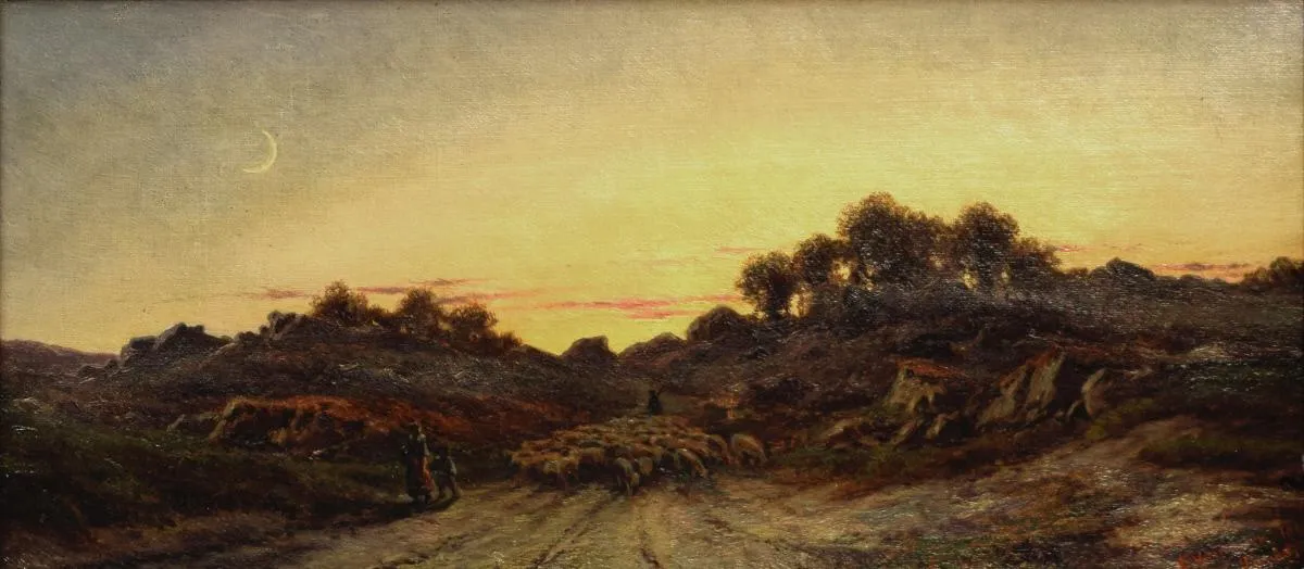 Return of the Sheep (1863) by Charles Volkmar — original painting reproduced as a hand-painted oil on canvas