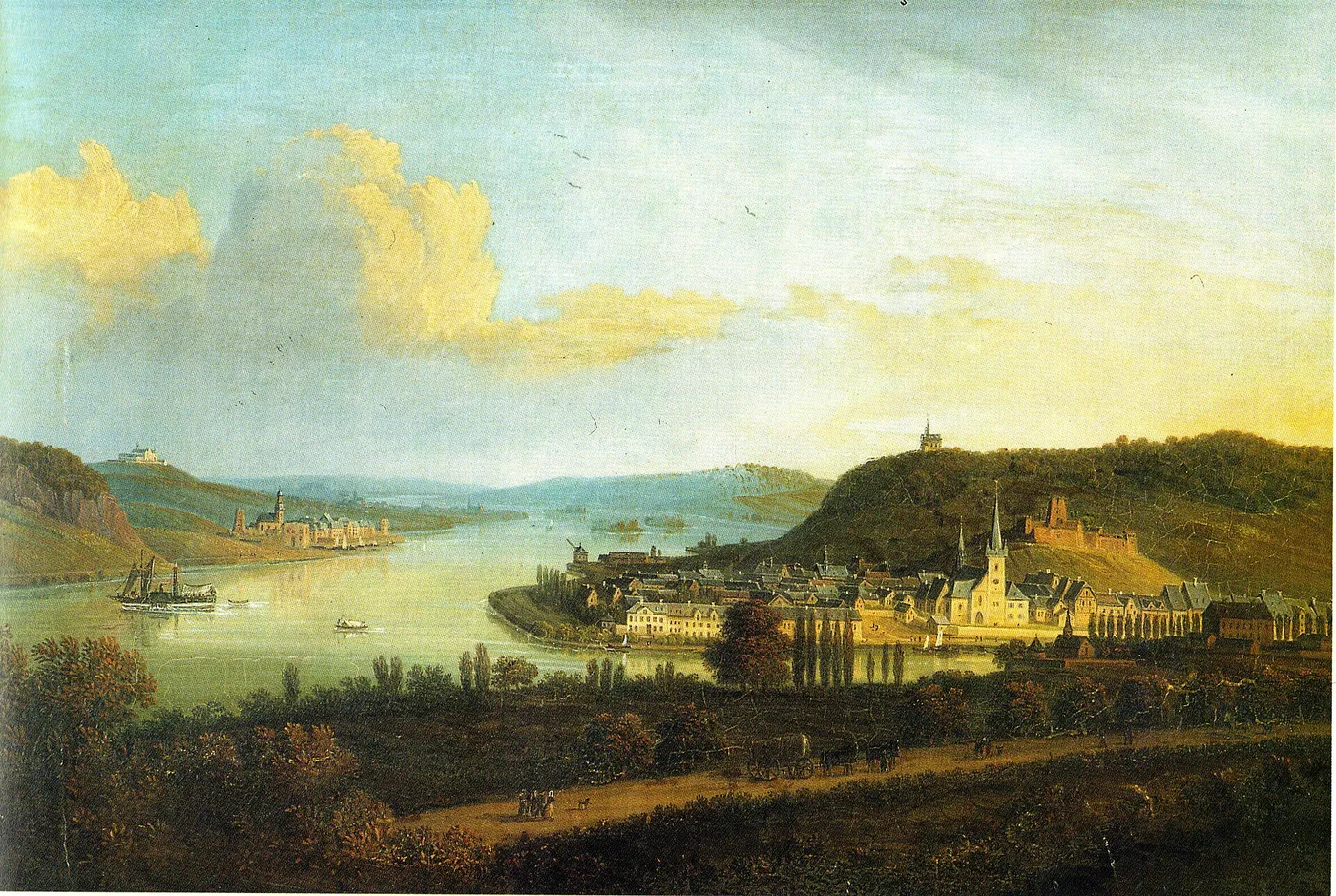 Rhine view near Bingen (1835) by Anton Diezler — original painting reproduced as a hand-painted oil on canvas