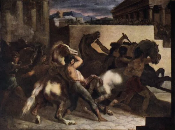 Riderless Horse Race (1817) by Théodore Géricault — original painting reproduced as a hand-painted oil on canvas