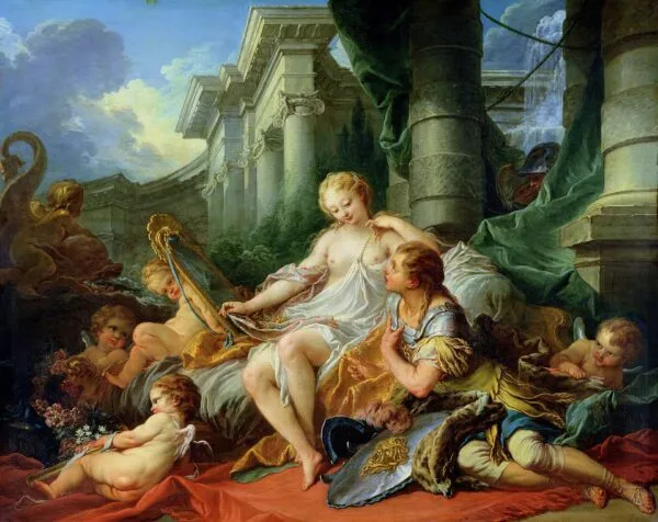 Rinaldo and Armida (1734) by François Boucher — original painting reproduced as a hand-painted oil on canvas
