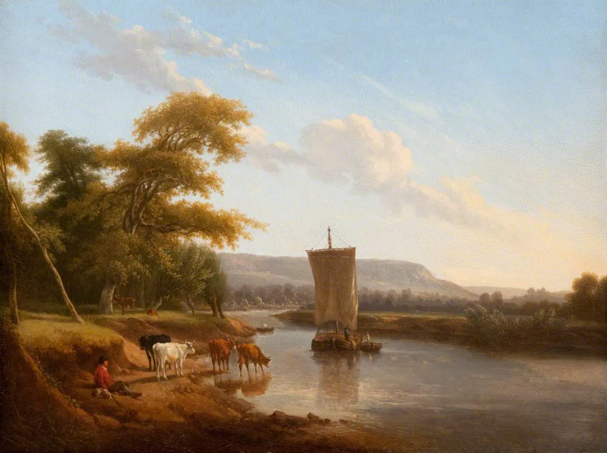 River Scene (1850) by Andrew Wilson — original painting reproduced as a hand-painted oil on canvas