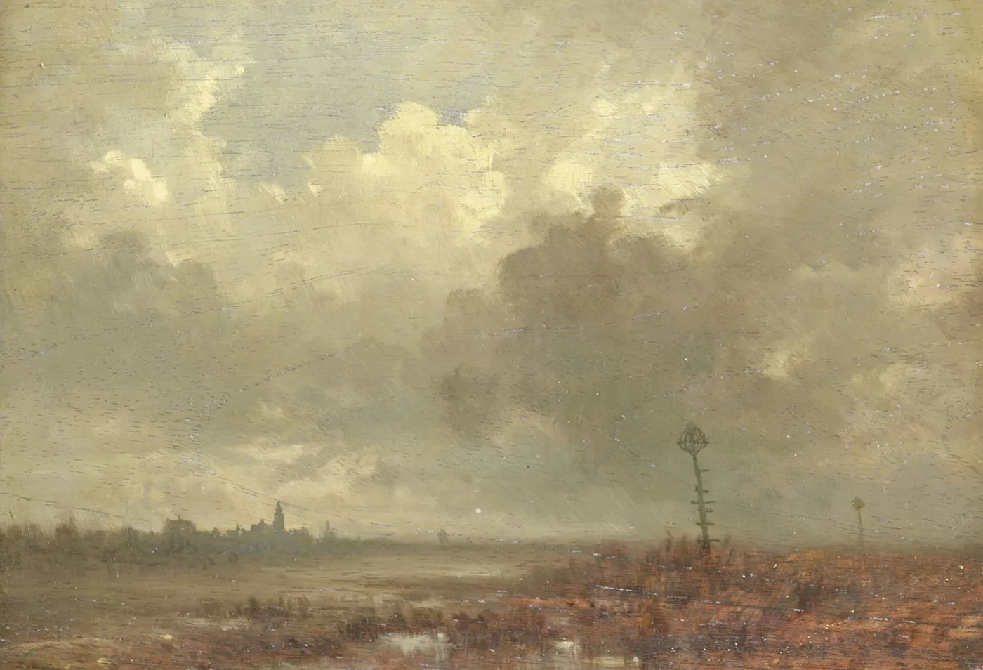 Riverview in the evening (1880) by Adolphe Mouilleron — original painting reproduced as a hand-painted oil on canvas
