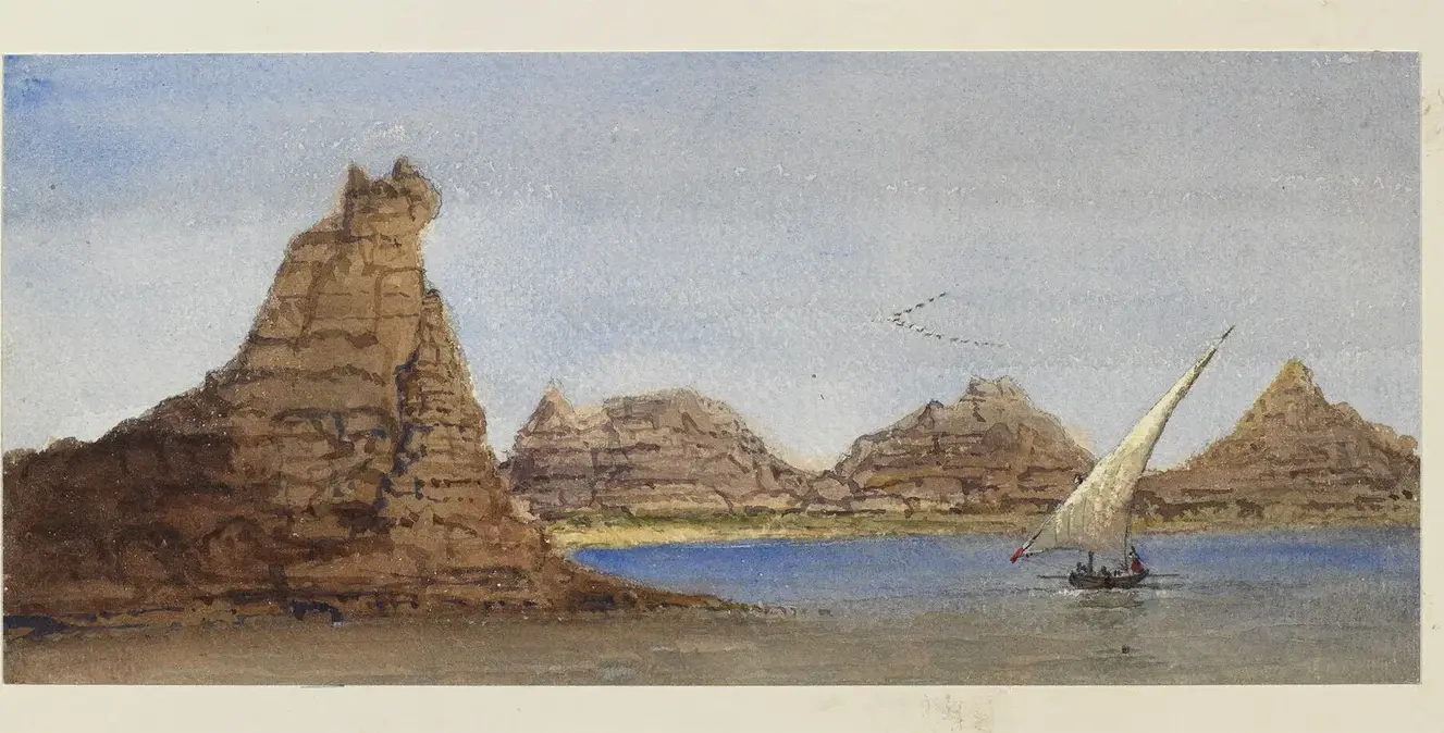 Rocks between First and Second Catarackt (1869) by Alexandra of Denmark — original painting reproduced as a hand-painted oil on canvas