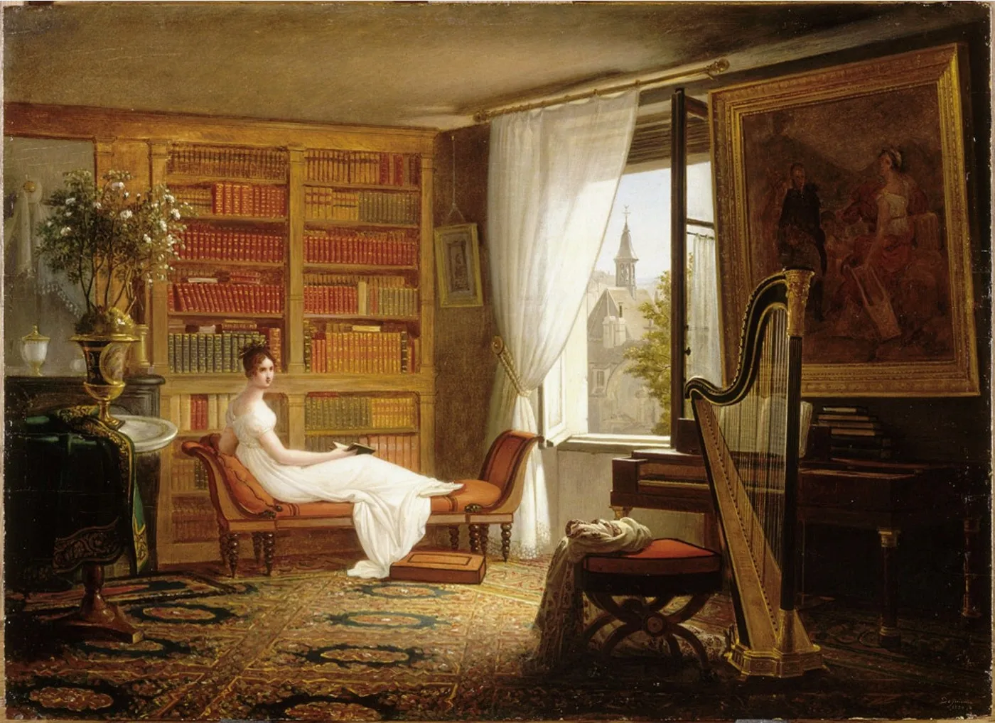 Room of Madame Recamier at the Abbaye-aux-Bois. (1826) by François-Louis Dejuinne — original painting reproduced as a hand-painted oil on canvas