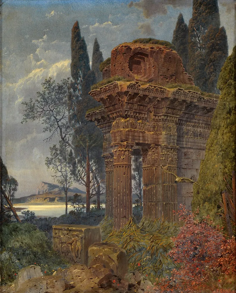 Ruin Landscape (1888) by Ferdinand Knab — original painting reproduced as a hand-painted oil on canvas