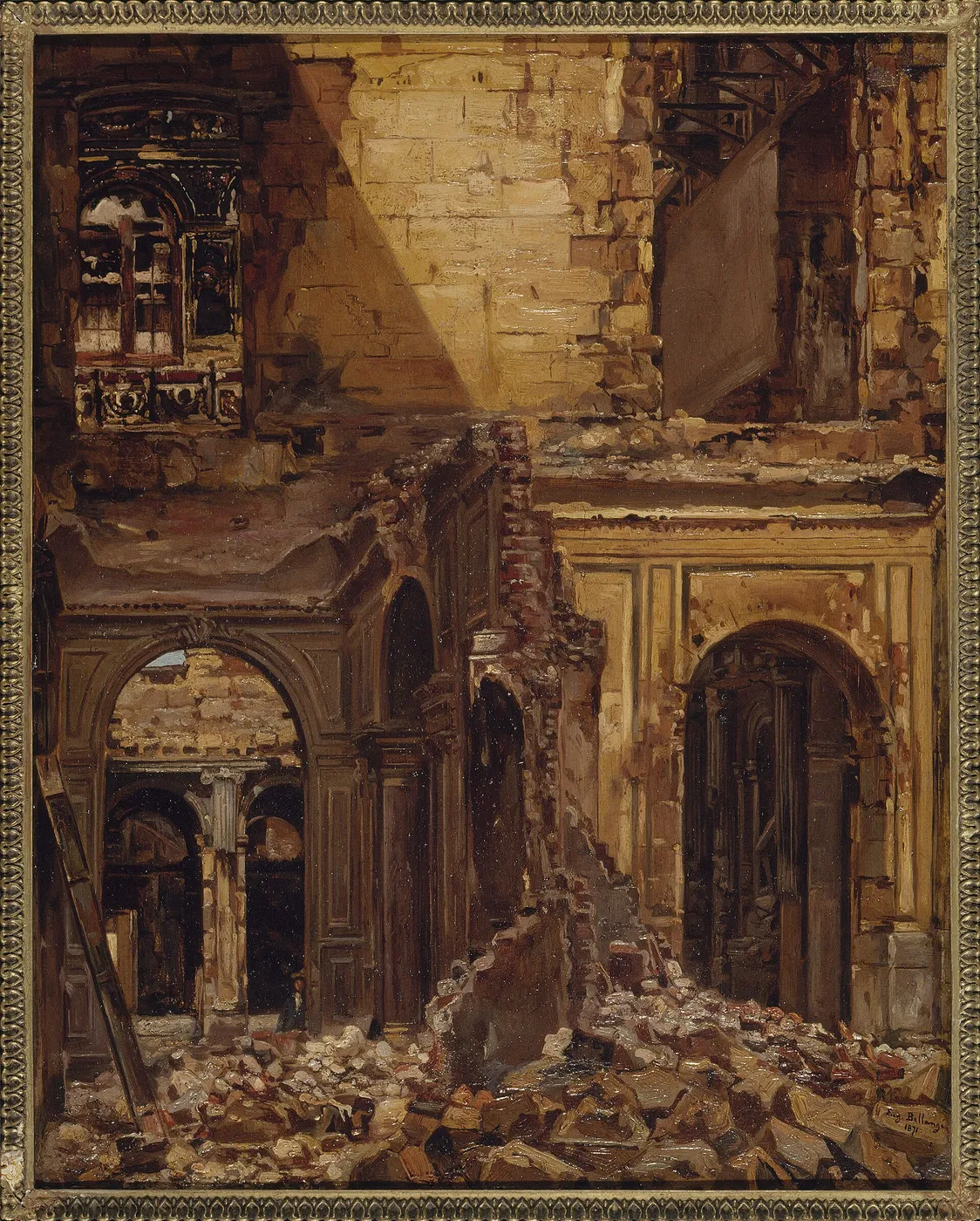 Ruines des Tuileries, après l’incendie de 1871 (1871) by Eugène Bellangé — original painting reproduced as a hand-painted oil on canvas