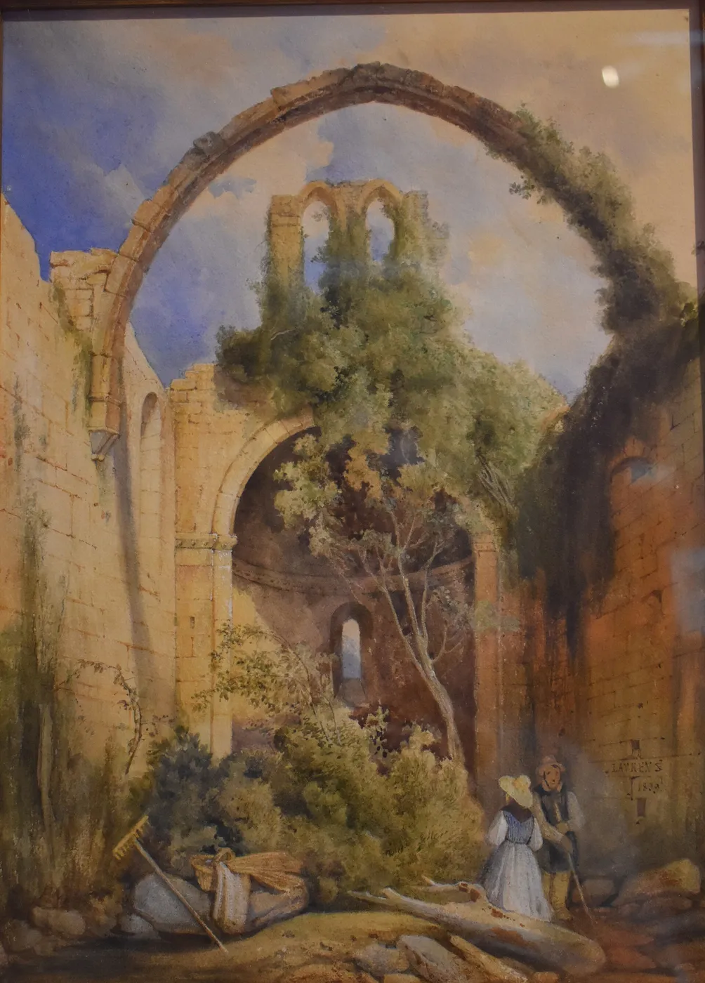 Ruines d’un vieux cloître (1839) by Bonaventure Laurens — original painting reproduced as a hand-painted oil on canvas