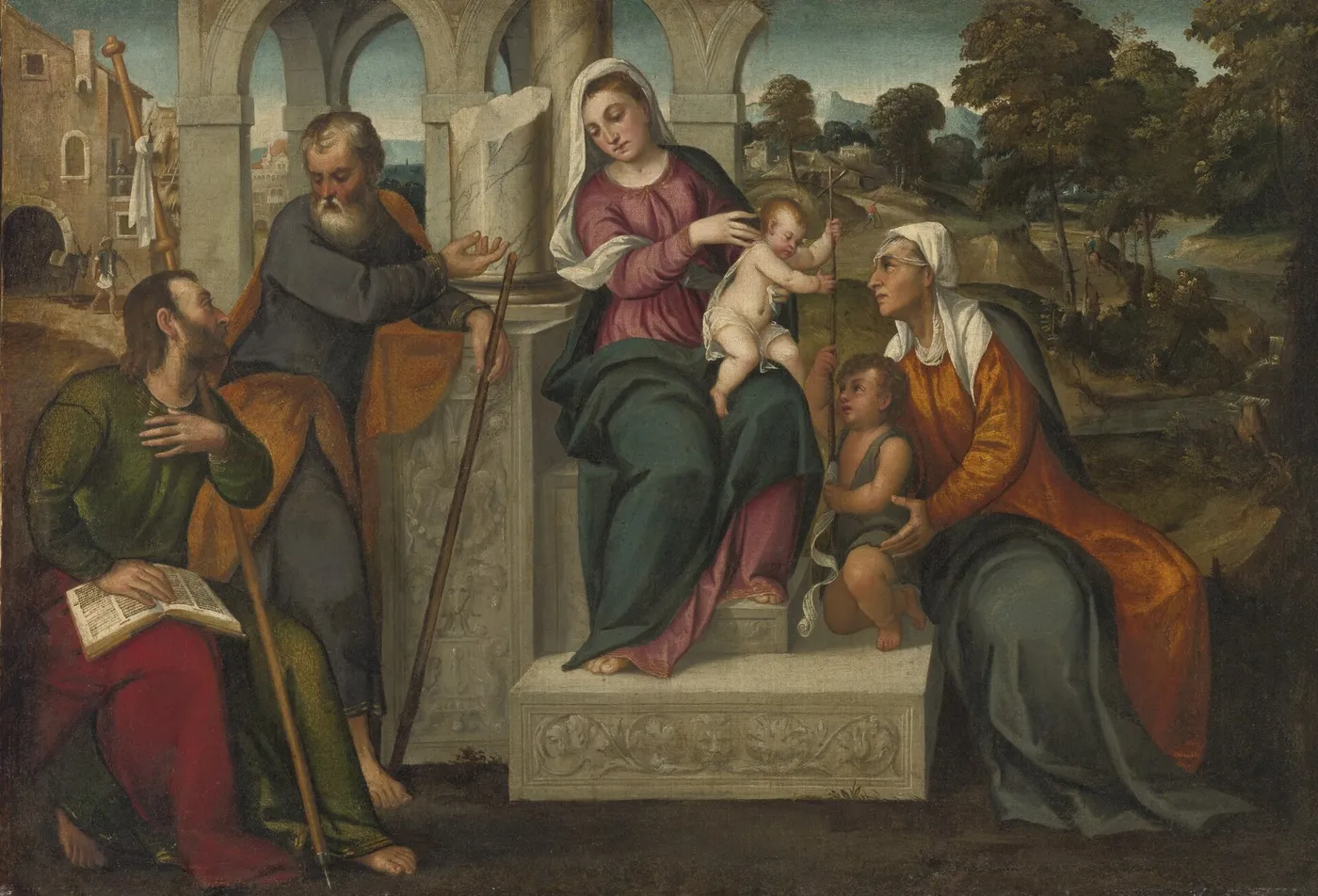 Sacra Conversazione in a Landscape. (1550) by Antonio Palma — original painting reproduced as a hand-painted oil on canvas