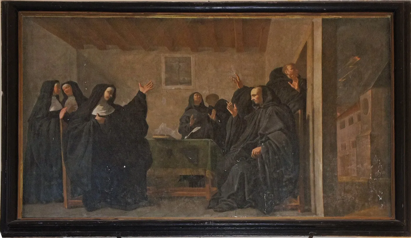 Saint Benoit conversing with his sister Scholastique (1715) by Claude Charles — original painting reproduced as a hand-painted oil on canvas