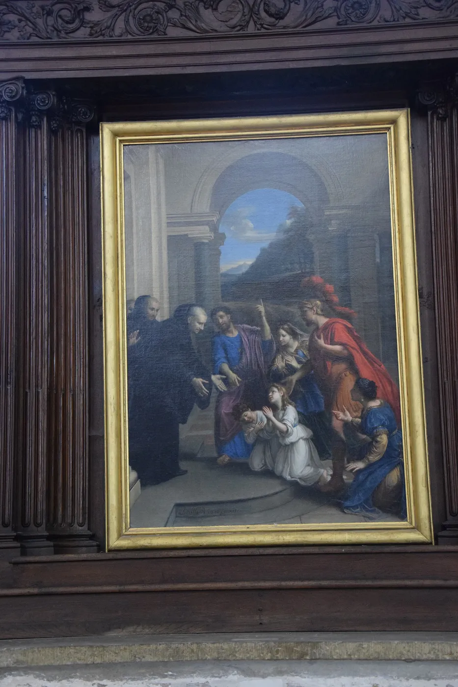 Saint Benoît recevant des enfants (1700) by Antoine Paillet — original painting reproduced as a hand-painted oil on canvas