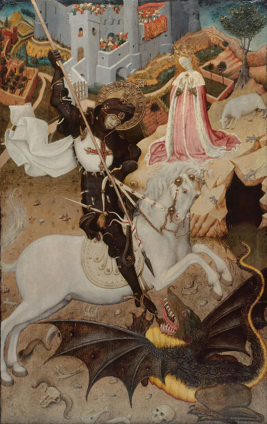 Saint George and the Dragon (1434) by Bernat Martorell — original painting reproduced as a hand-painted oil on canvas
