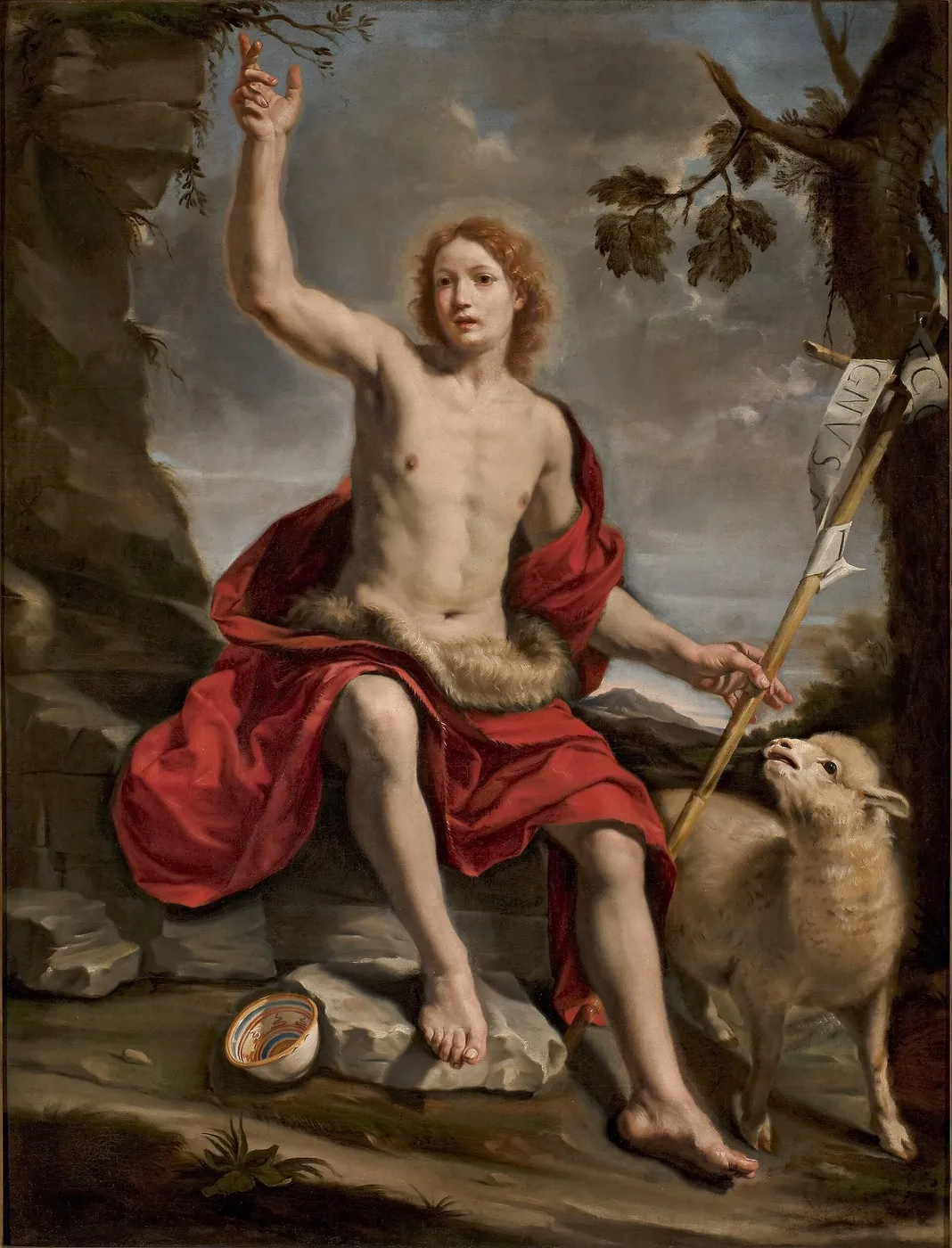 Saint John the Baptist in the wilderness (1670) by Cristoforo Savolini — original painting reproduced as a hand-painted oil on canvas