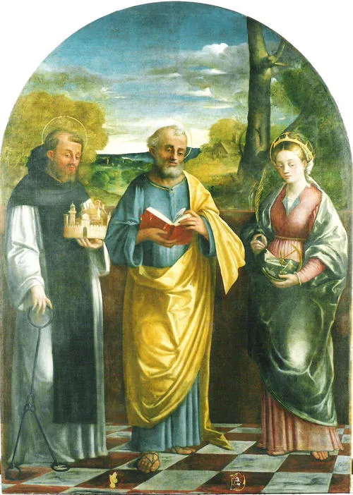 Saint Mark between Saints Leonard and Catherine (1504) by Francesco Beccaruzzi — original painting reproduced as a hand-painted oil on canvas