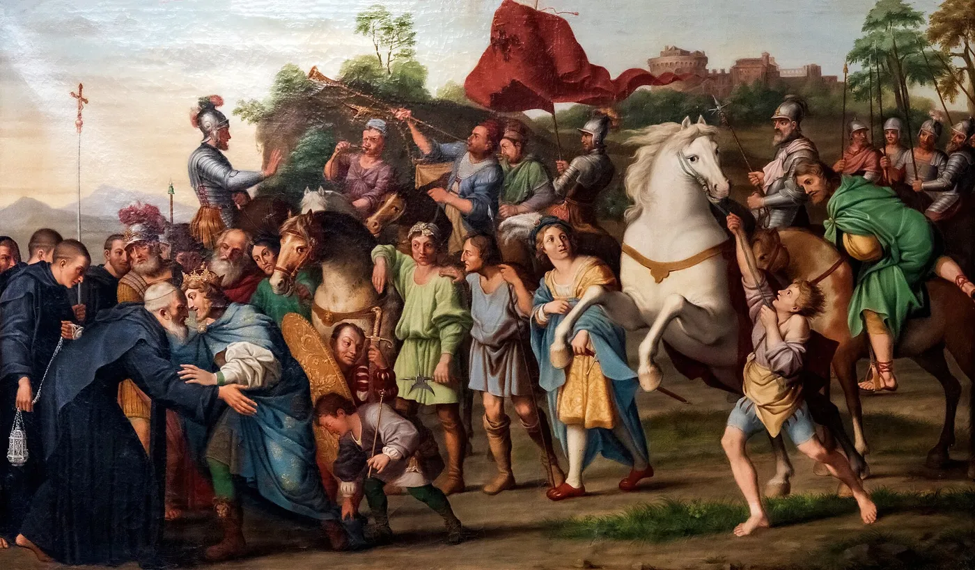 Saint-Nil meeting the Emperor Otho (1700) by Antoine Dieu — original painting reproduced as a hand-painted oil on canvas