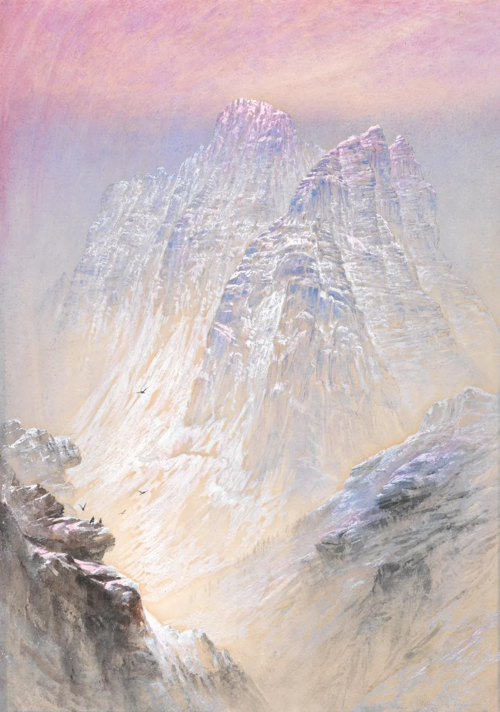 Sasso di Pelmo as seen from St. Luzia, Tyrol (1866) by Elijah Walton — original watercolour reproduced as a hand-painted oil on canvas