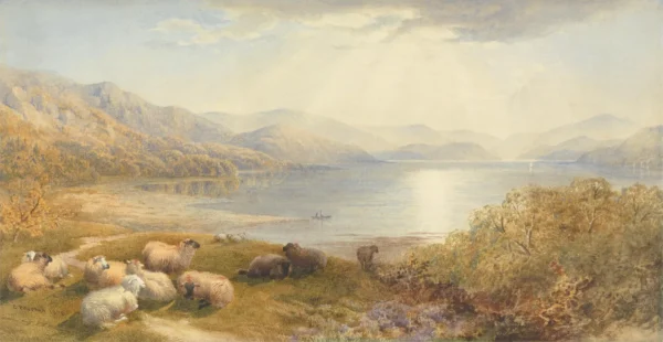 Scene on the Mawddlach, near Barmouth (1872) by Cornelius Pearson — original watercolour reproduced as a hand-painted oil on canvas