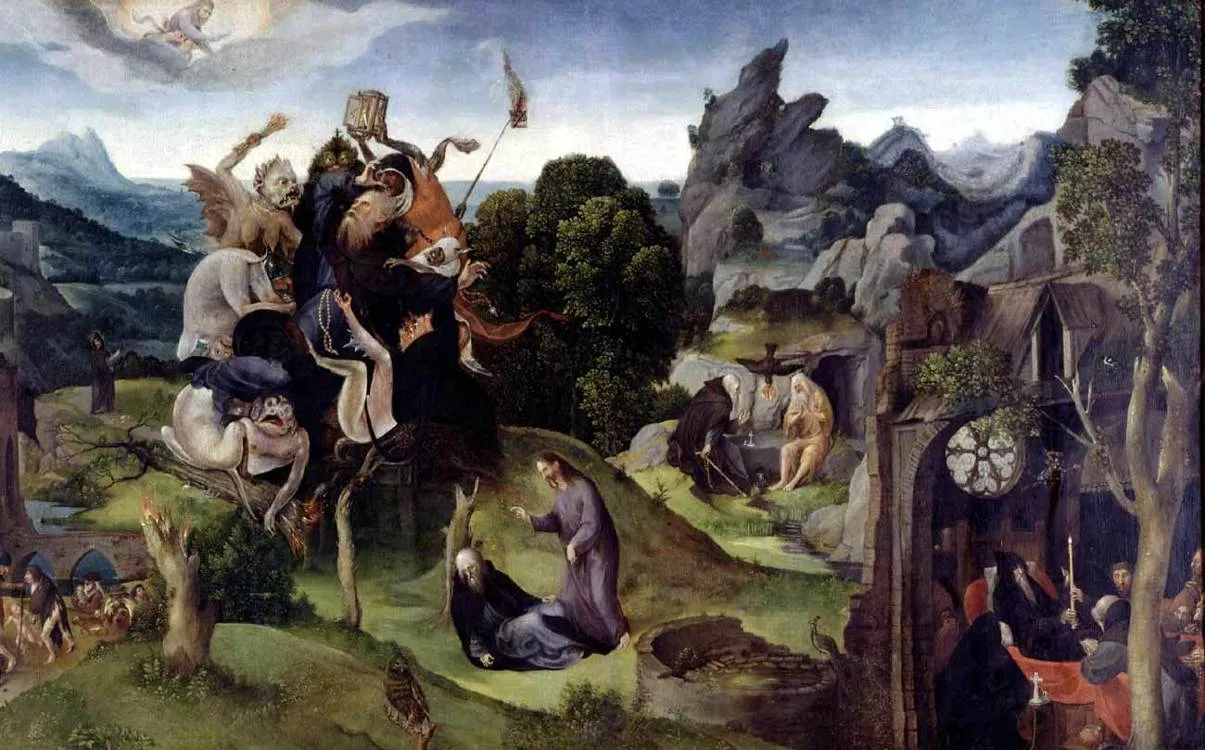 Scenes from the Life of St. Anthony Abbot (1530) by Cornelis Cornelisz Kunst — original painting reproduced as a hand-painted oil on canvas
