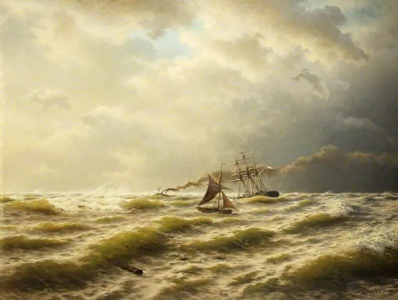 Seascape (1886) by August Kessler — original painting reproduced as a hand-painted oil on canvas
